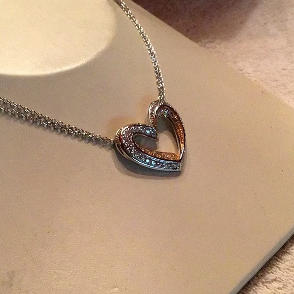New Two Toned Heart Pendant Necklace - Picture 2 of 4